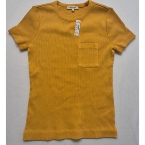 NWT Madewell women's yellow ribbed crewneck pocket tee SM 100% Cotton
